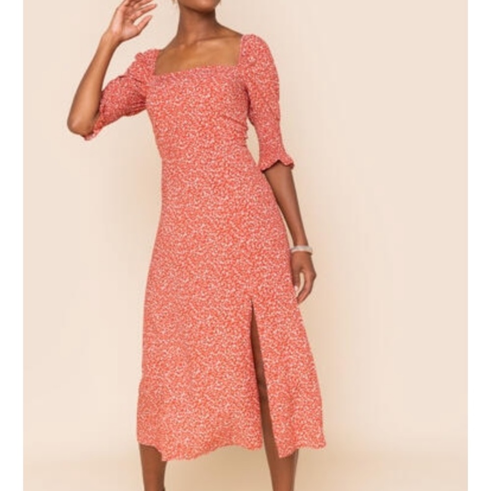 Francesca's Collections Red Floral Midi Dress